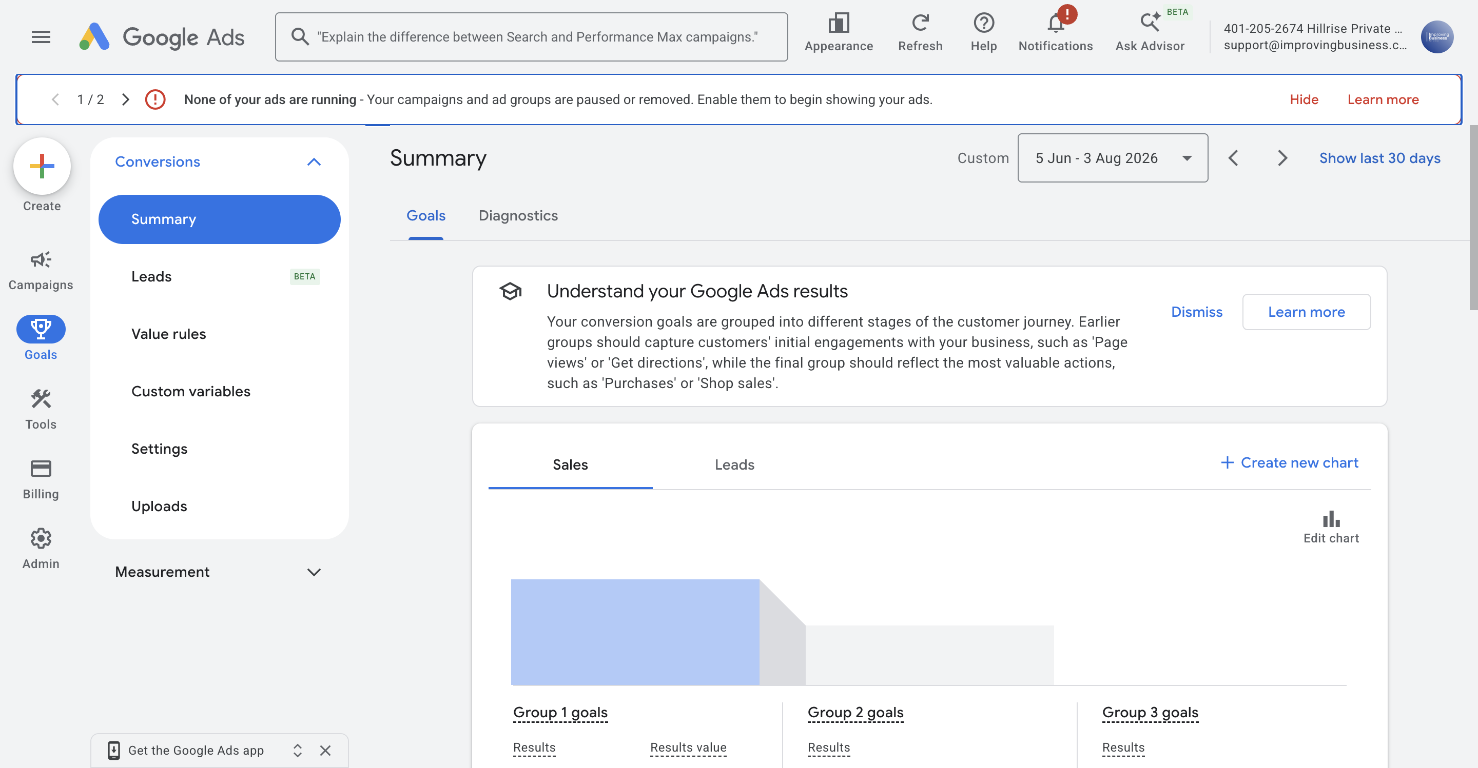 Lista de conversões do Google Ads